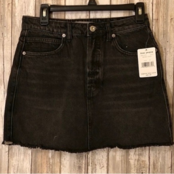 Free People Washed Black Distressed Hem Mini Skirt - Picture 3 of 5